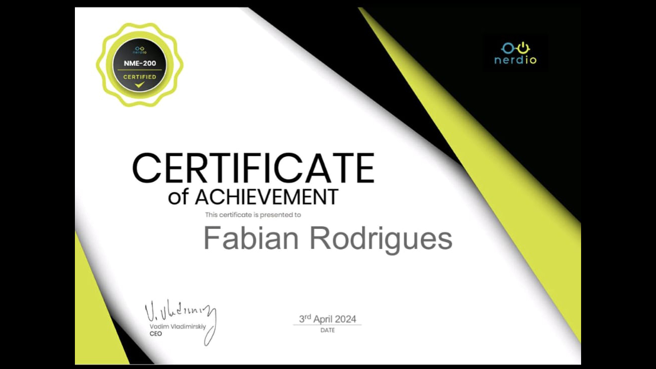 Nerdio NME-200 Certification For Fabian Rodrigues